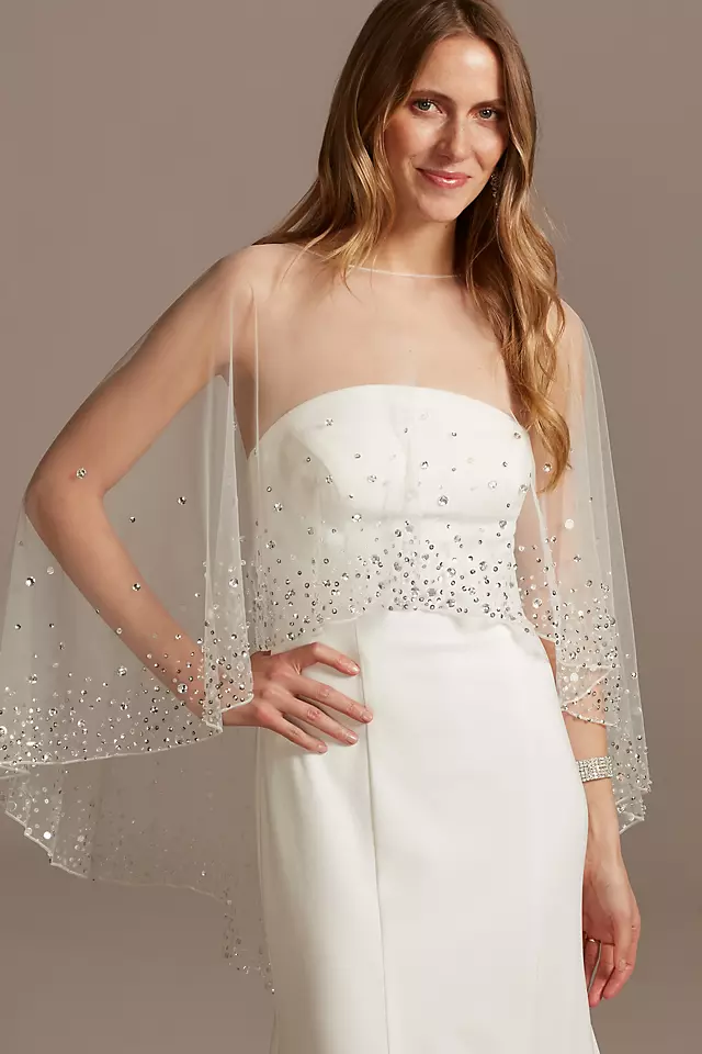 Scattered Crystal High Low Tulle Capelet Image
