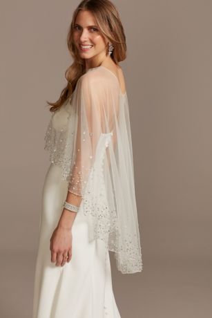 Scattered Crystal High Low Tulle Capelet
