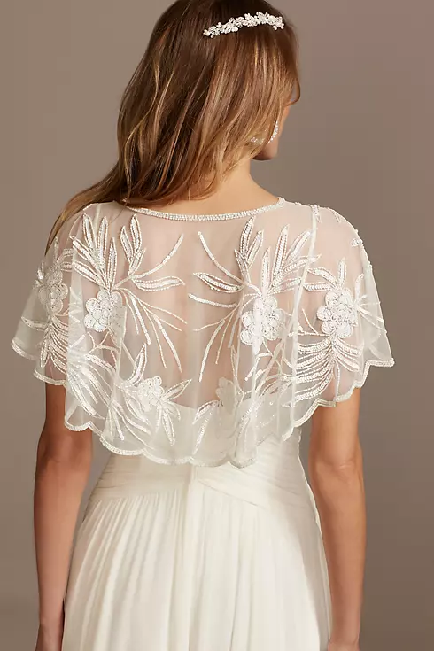 Floral Beaded Mesh Capelet with Scalloped Edge | David's Bridal