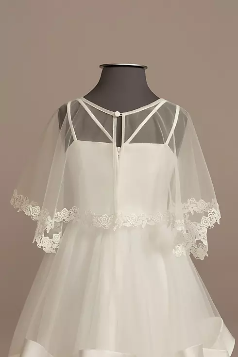 Tulle Flower Girl Capelet with Lace Trim Image 2