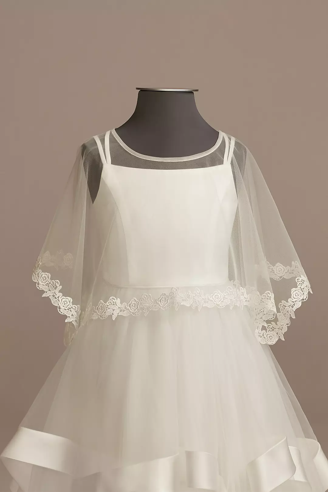 Tulle Flower Girl Capelet with Lace Trim Image