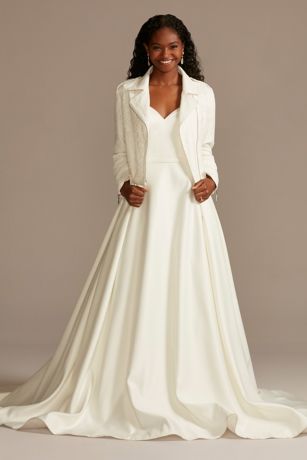 Ivory Lace Moto Jacket | David's Bridal