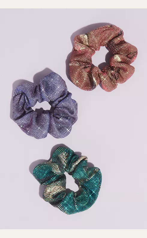 Metallic Iridescent Glitter Scrunchies Three-Pack Image 1