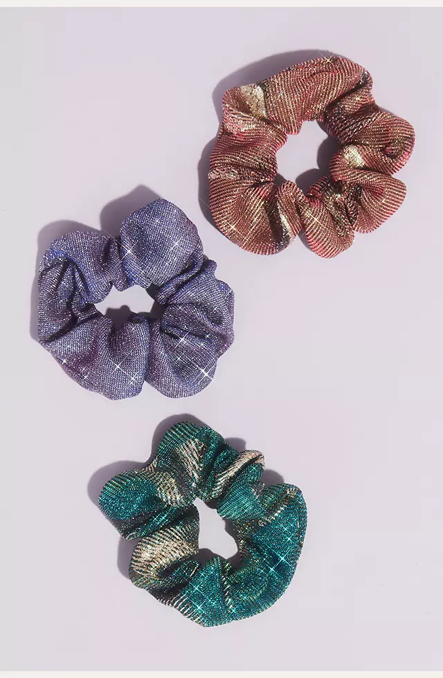 Metallic Iridescent Glitter Scrunchies Three-Pack Image