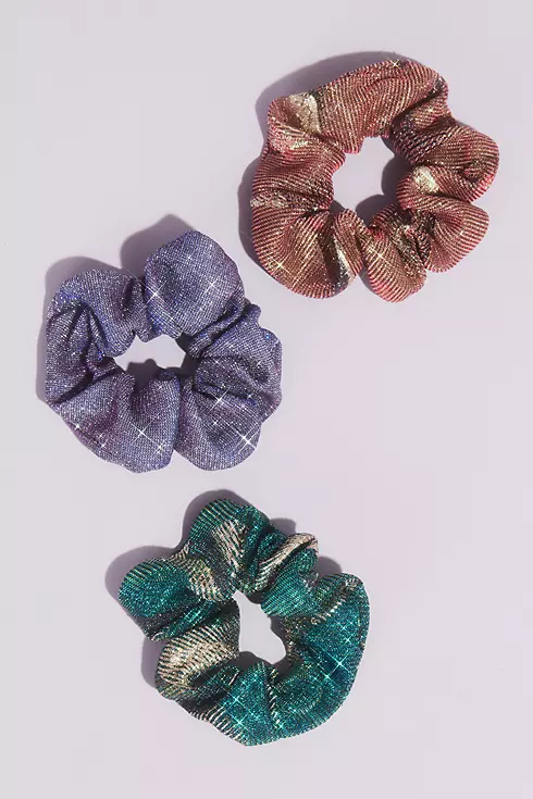 Metallic Iridescent Glitter Scrunchies Three-Pack Image 1