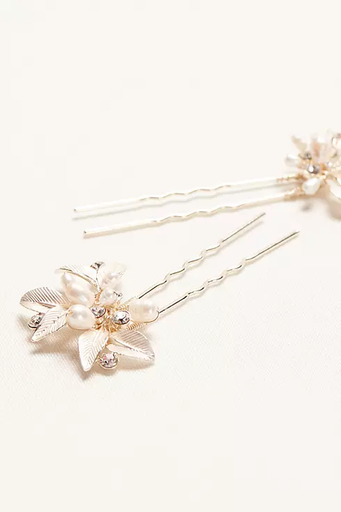Textured Leaves Hairpins with Pearl Embellishments Image 2