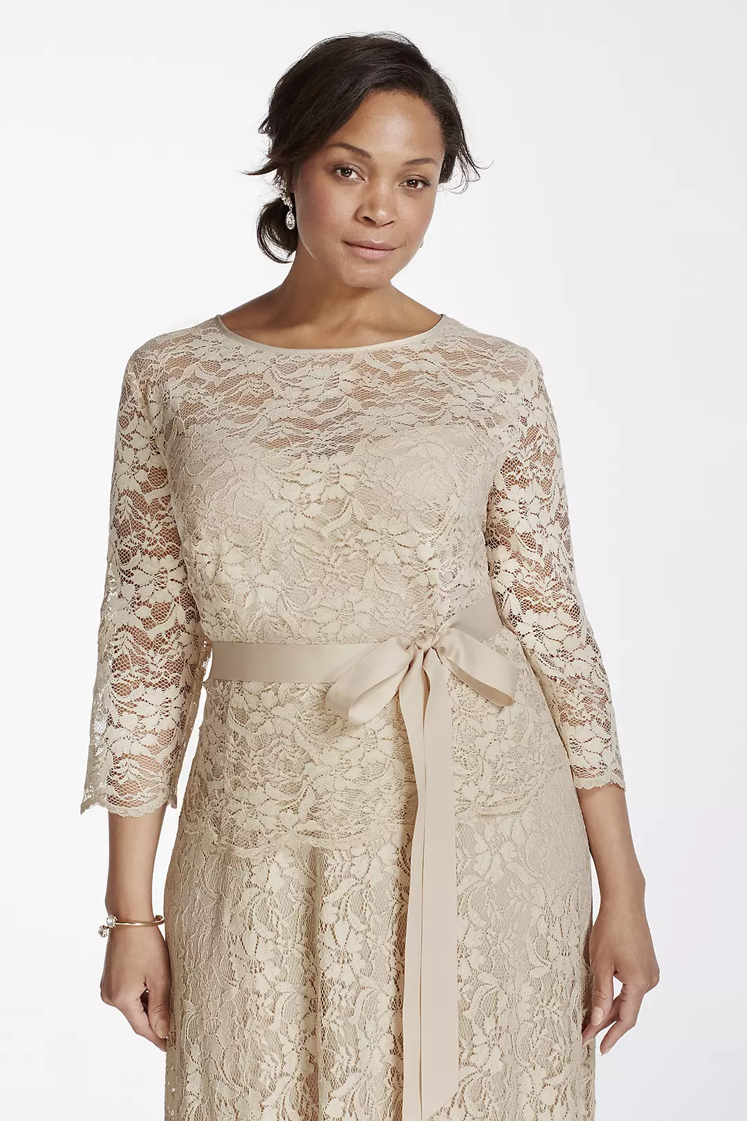 Long Lace Mock Two Piece Dress with Sash Image 3