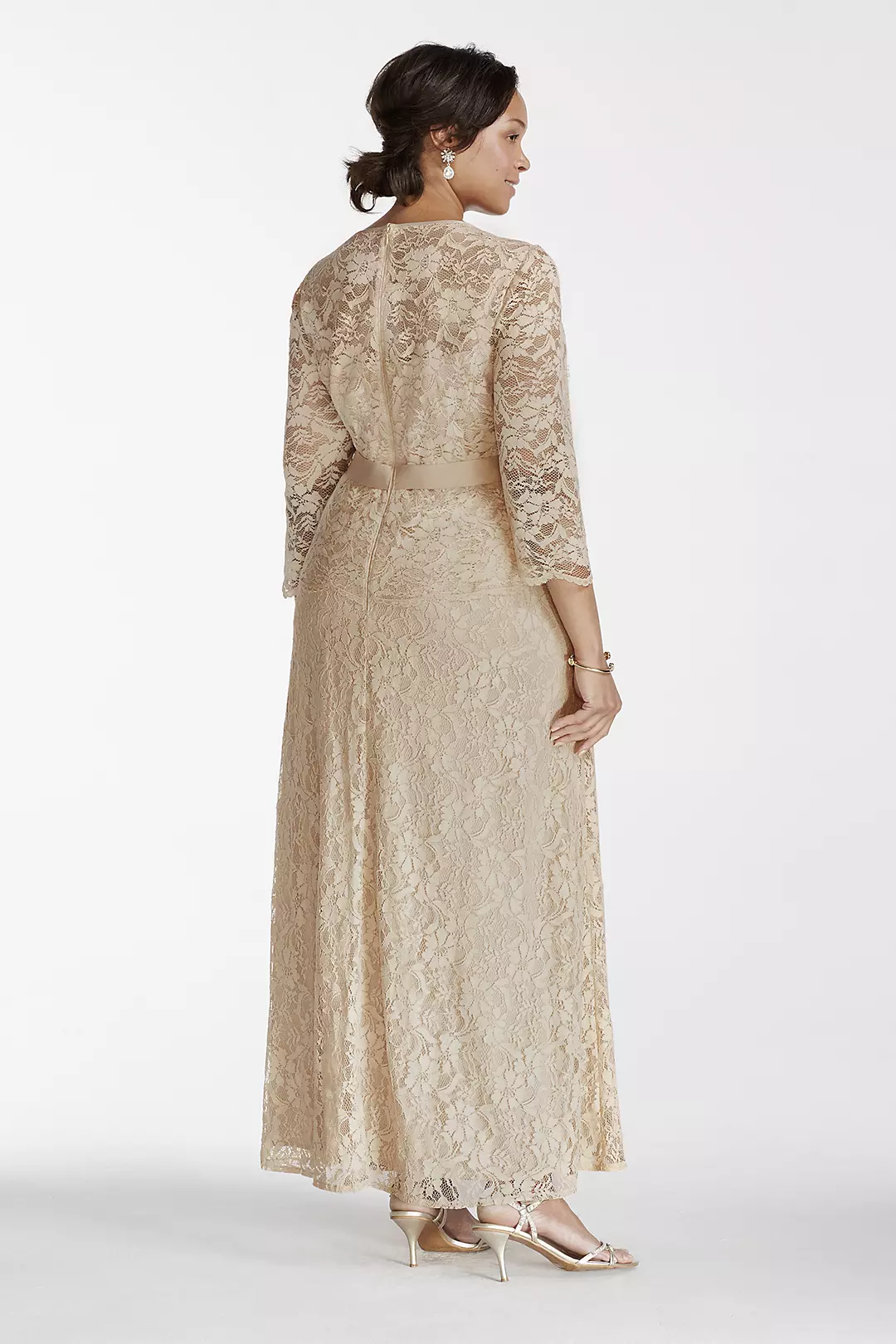 Long Lace Mock Two Piece Dress with Sash Image 2