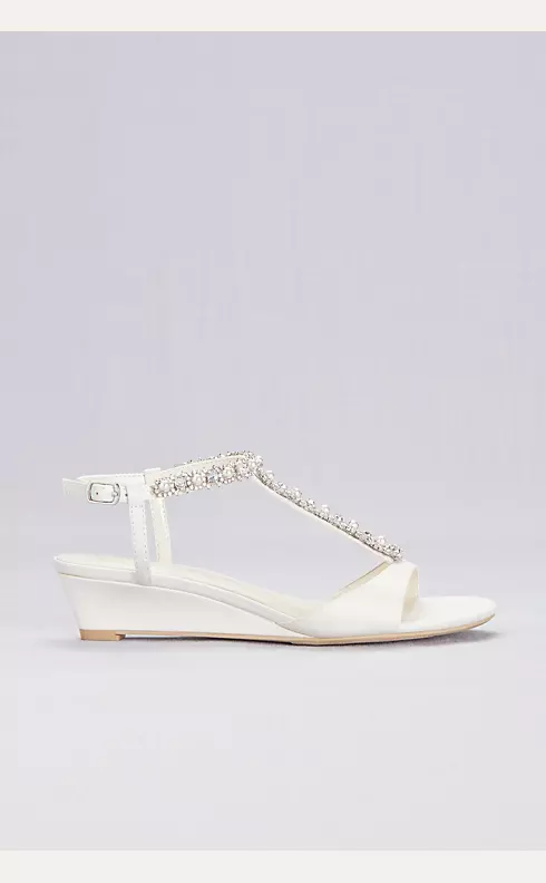 Low Wedge Crystal and Pearl T-Strap Sandals Image 2