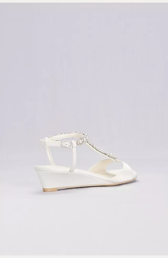 Low Wedge Crystal and Pearl T-Strap Sandals Image 3