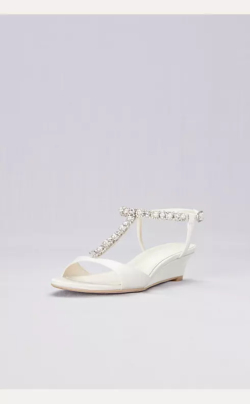 Low Wedge Crystal and Pearl T-Strap Sandals Image 1