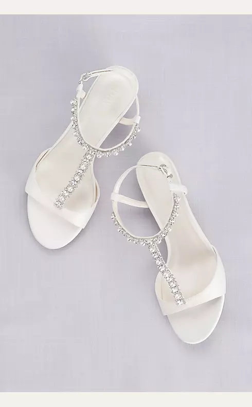 Low Wedge Crystal and Pearl T-Strap Sandals | David's Bridal