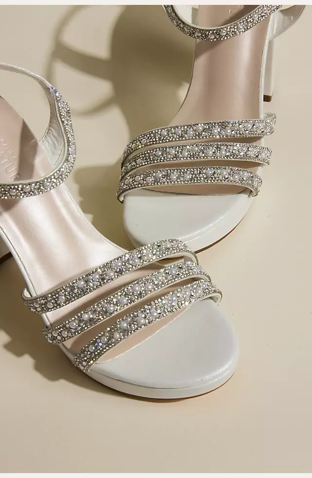 Satin and Crystal Platform Block Heels | David's Bridal