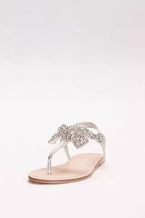Metallic T-Strap Sandals with Embellished Bow Image 1