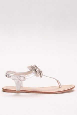 Metallic T-Strap Sandals with Embellished Bow | David's Bridal