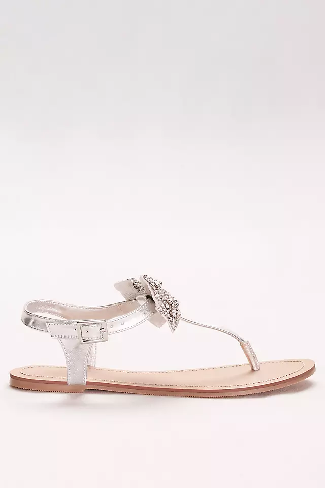 Metallic T-Strap Sandals with Embellished Bow Image 3