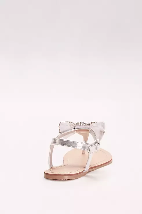 Metallic T-Strap Sandals with Embellished Bow Image 2