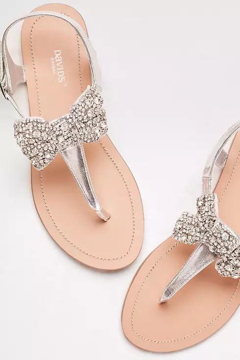 Metallic T-Strap Sandals with Embellished Bow Image 4