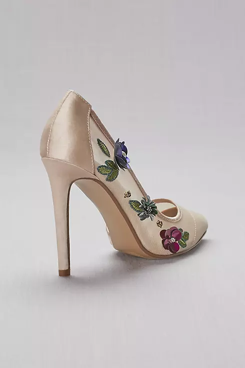 Floral-Embellished Mesh Pointed-Toe Heels Image 2