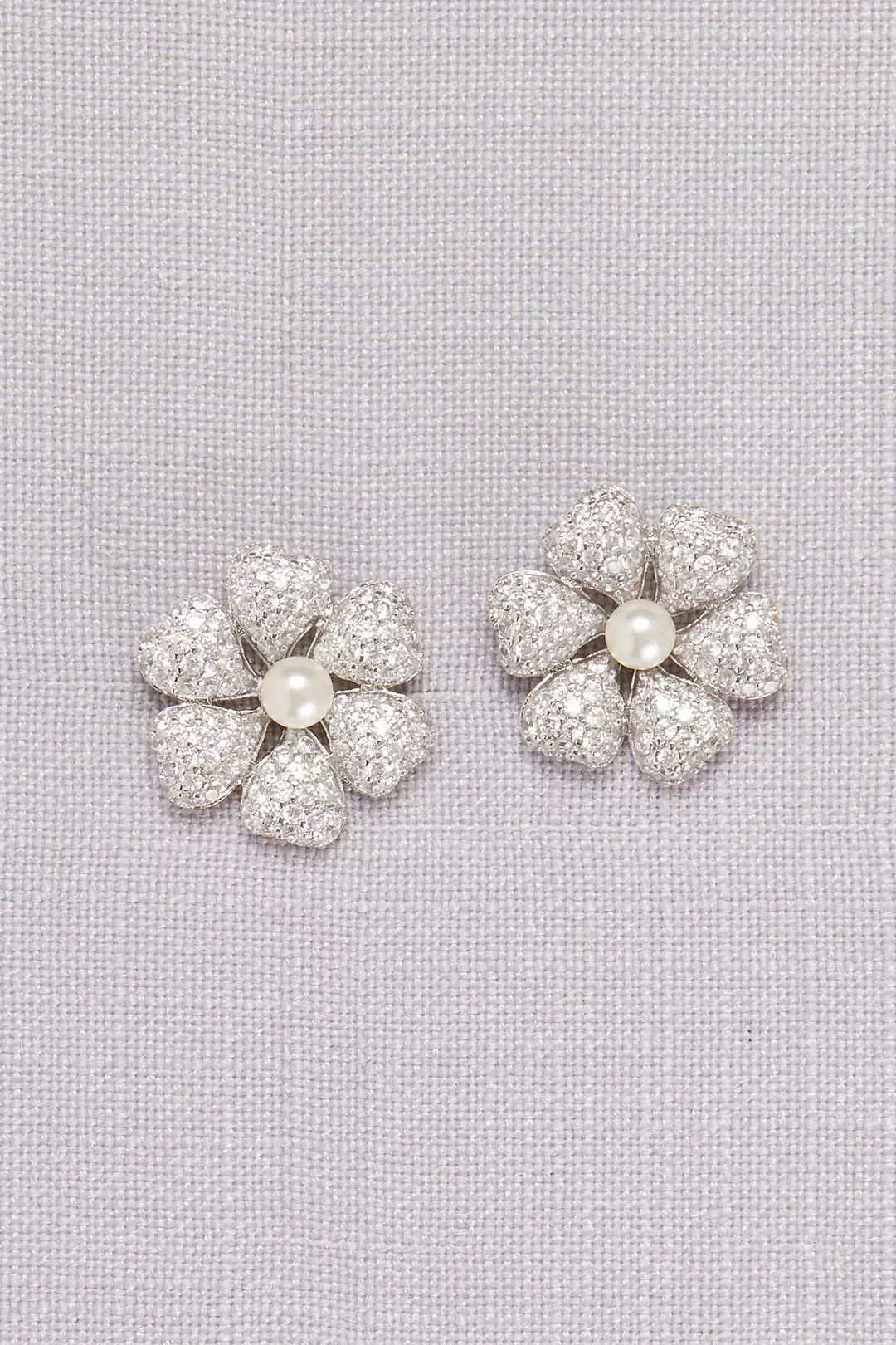 Crystal-Dusted Hibiscus Earrings with Pearls Image