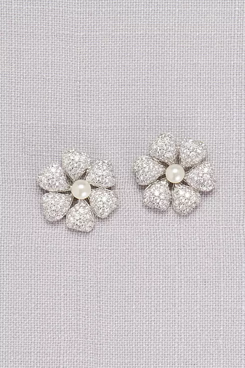 Crystal-Dusted Hibiscus Earrings with Pearls Image 1