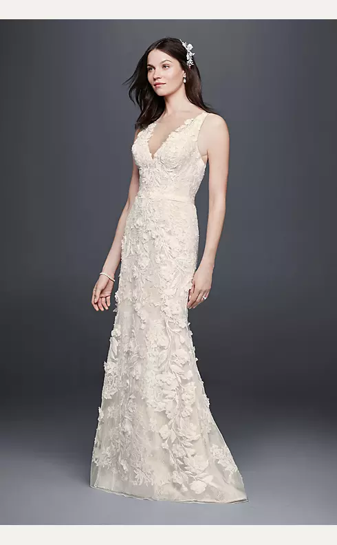 As-Is Tank Sheath Wedding Dress with 3D Flowers Image 1