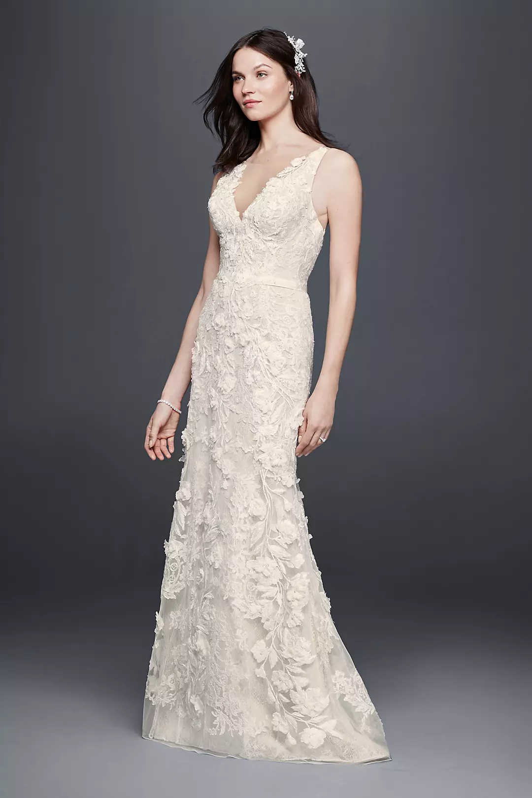 As-Is Tank Sheath Wedding Dress with 3D Flowers Image