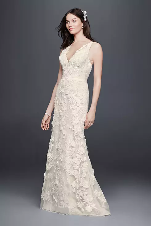 As-Is Tank Sheath Wedding Dress with 3D Flowers Image 1