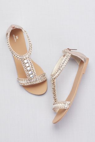 Crystal and Jewel Embellished Flat Sandals | David's Bridal