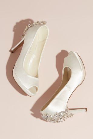 Satin Peep Toe Pumps with Heel Embellishment | David's Bridal
