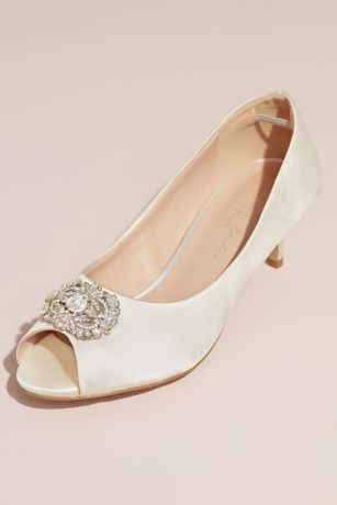 Pink Paradox Black;Grey;Ivory Peep Toe Shoes (Peep Toe Pumps with Brooch Embellishment)