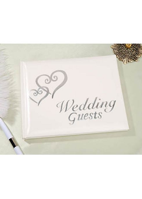 Traditional White Guest book with Silver Hearts Image 1