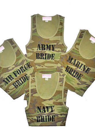 Military Bride Screen Print on Camo Fitted Tank Image