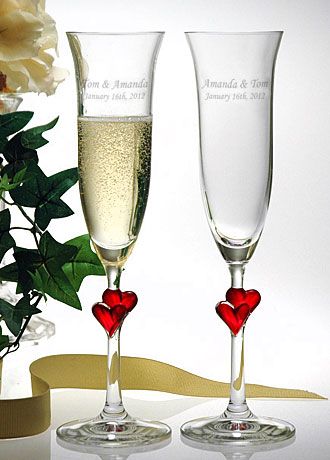 Personalized Red Heart L'Amour Toasting Flutes  Image