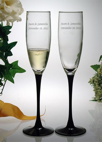 Personalized Black Stem Toasting Flute Set David's Bridal