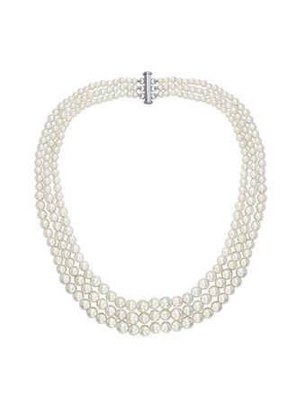 Sterling Silver Three Row Shell Pearl Necklace Image