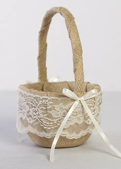 DB Exclusive Burlap and Lace Flower Girl Basket Image 2
