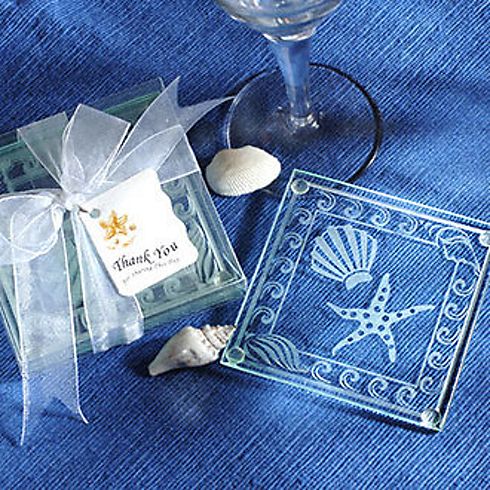 Beach Themed Frosted Glass Coasters Set of 4 Image