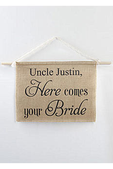 Personalized Burlap Here Comes Your Bride Sign DB71001