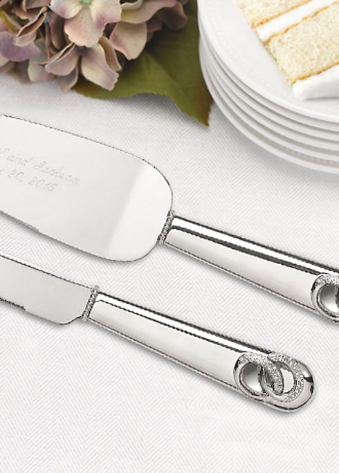 Personalized Two Rings Cake Knife and Server Image 2