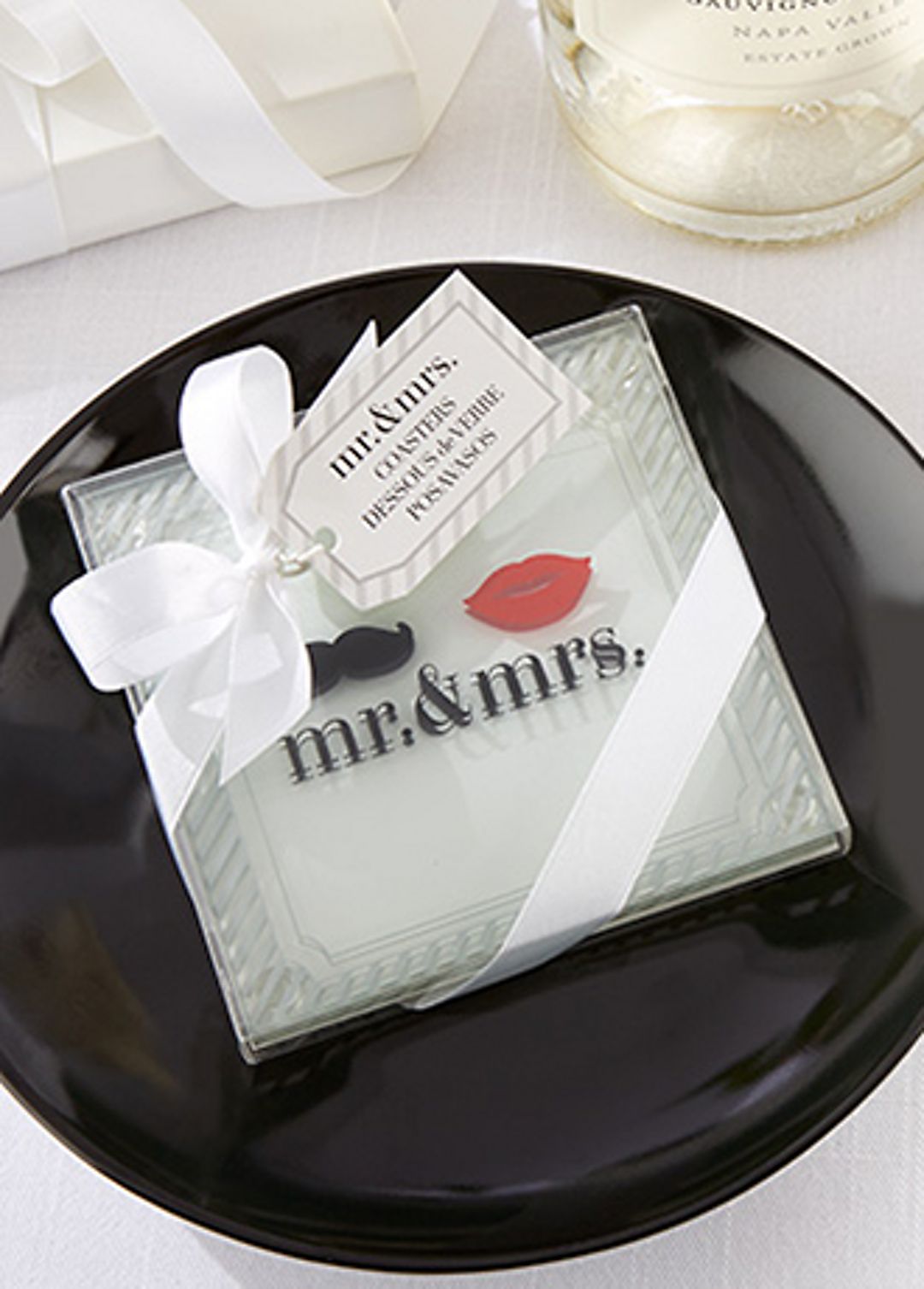 Mr. and Mrs. Glass Coasters Set of 2 Image 1