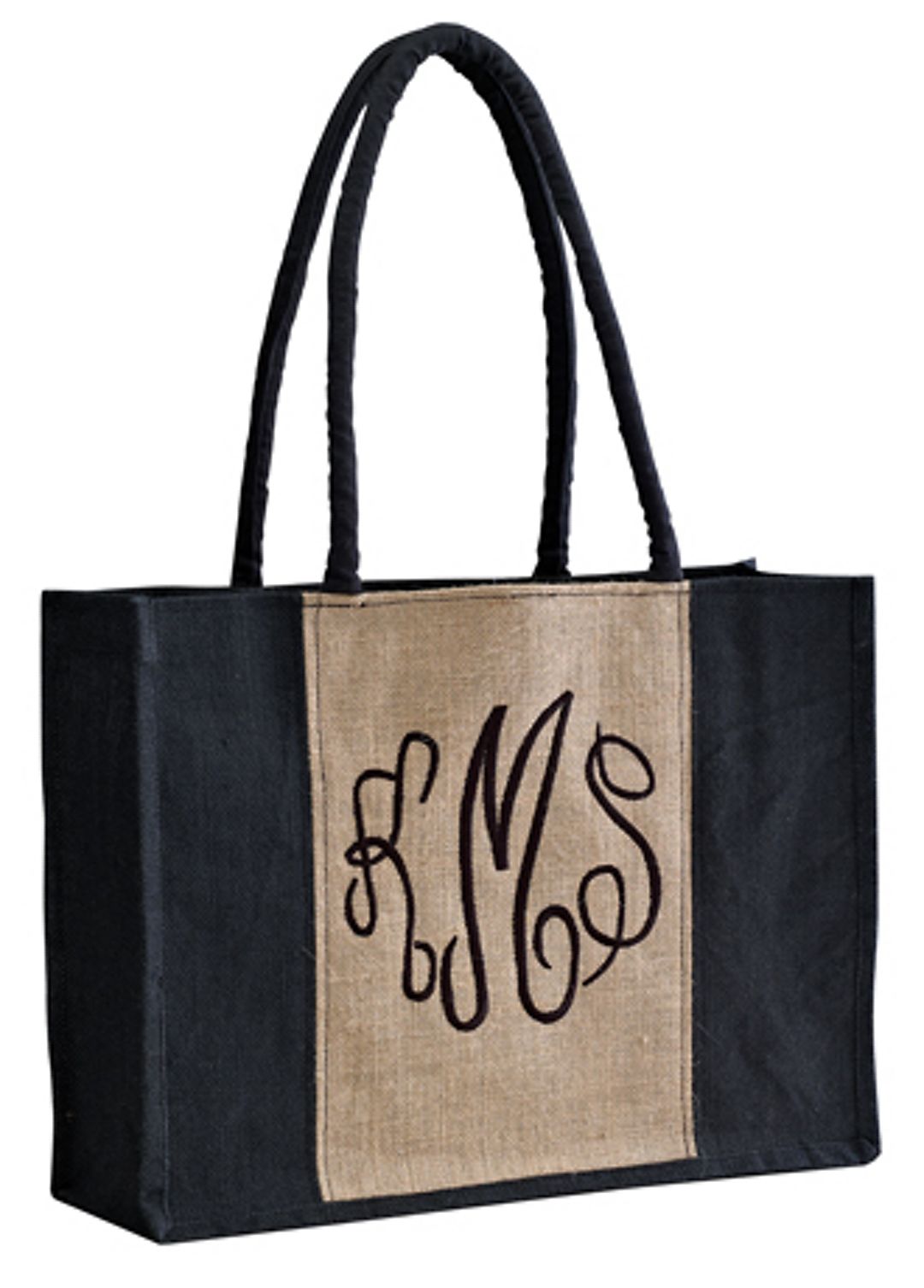 DB Exclusive Personalized Black and Tan Jute Tote Image 2