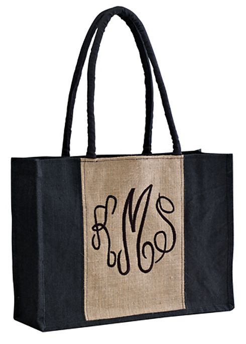 DB Exclusive Personalized Black and Tan Jute Tote Image