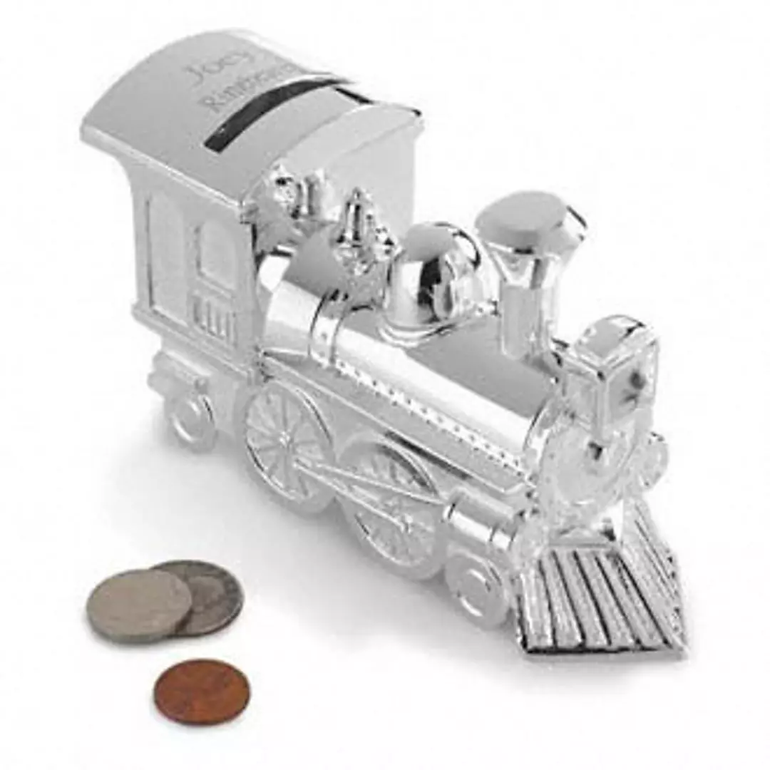 Personalized Silver Plated Train Bank Image