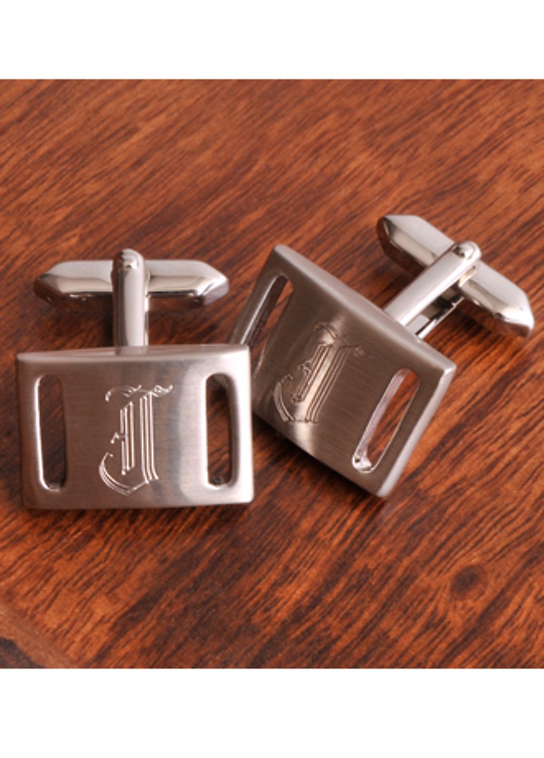 Personalized Marlon Brushed Silver Cuff Links Image 1