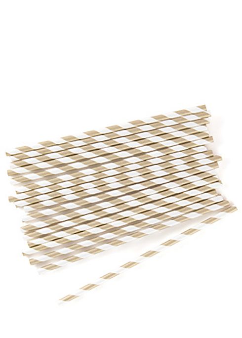 Gold Striped Metallic Paper Straws Set of 75 Image 1
