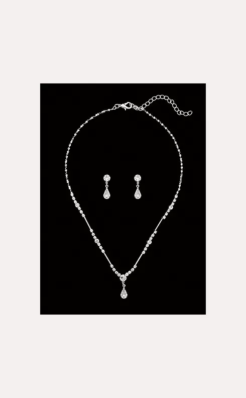 Silver Crystal Drop Necklace and Earring Set Image 1