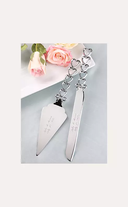 Personalized Silver Hearts Cake Knife and Server Image 1