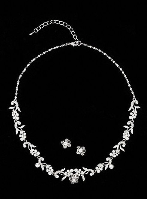Crystal and silver necklace and earring set. Image 1