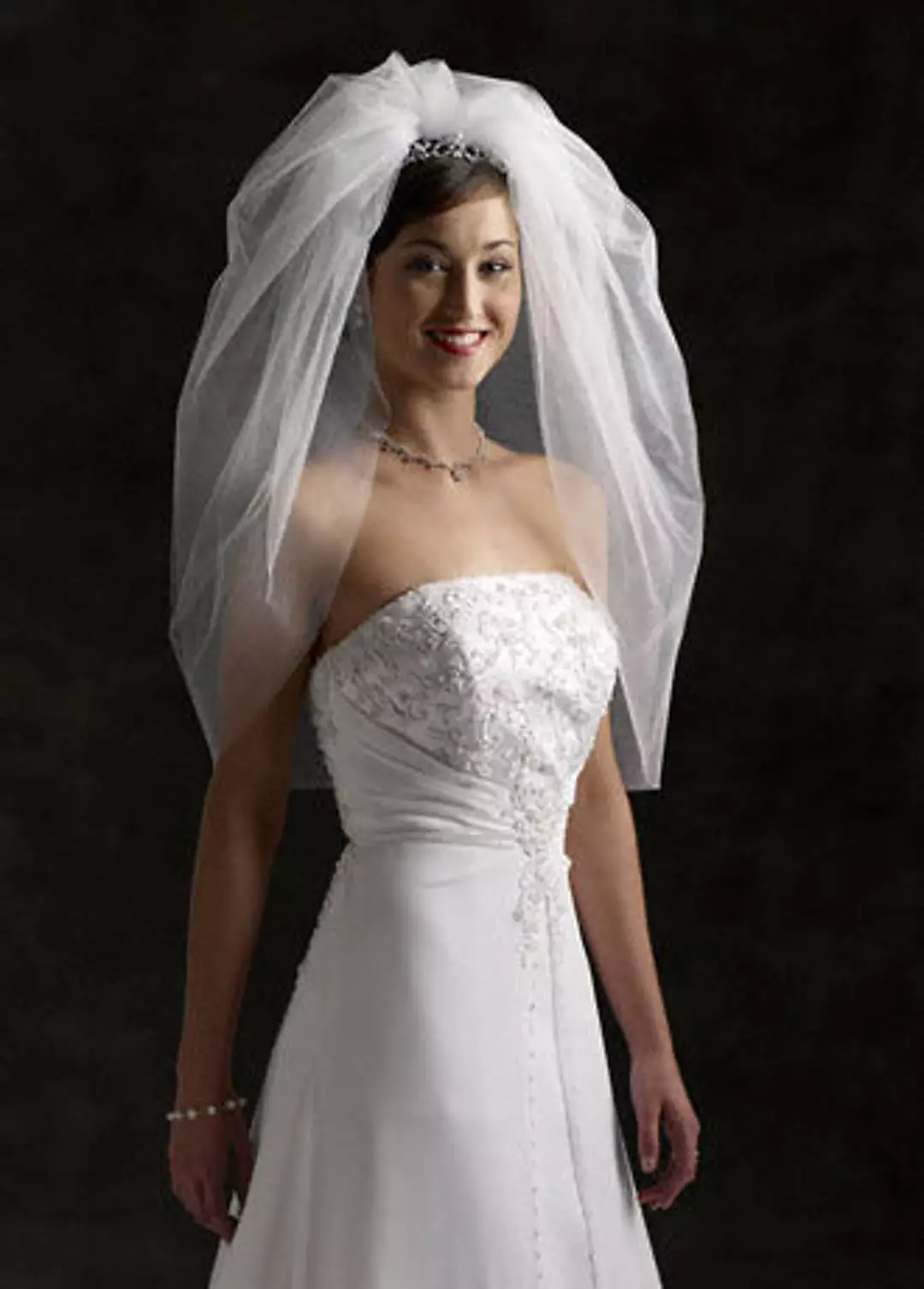 Bridal Short Veil, 2 Tier with Plain with Bubble Hem